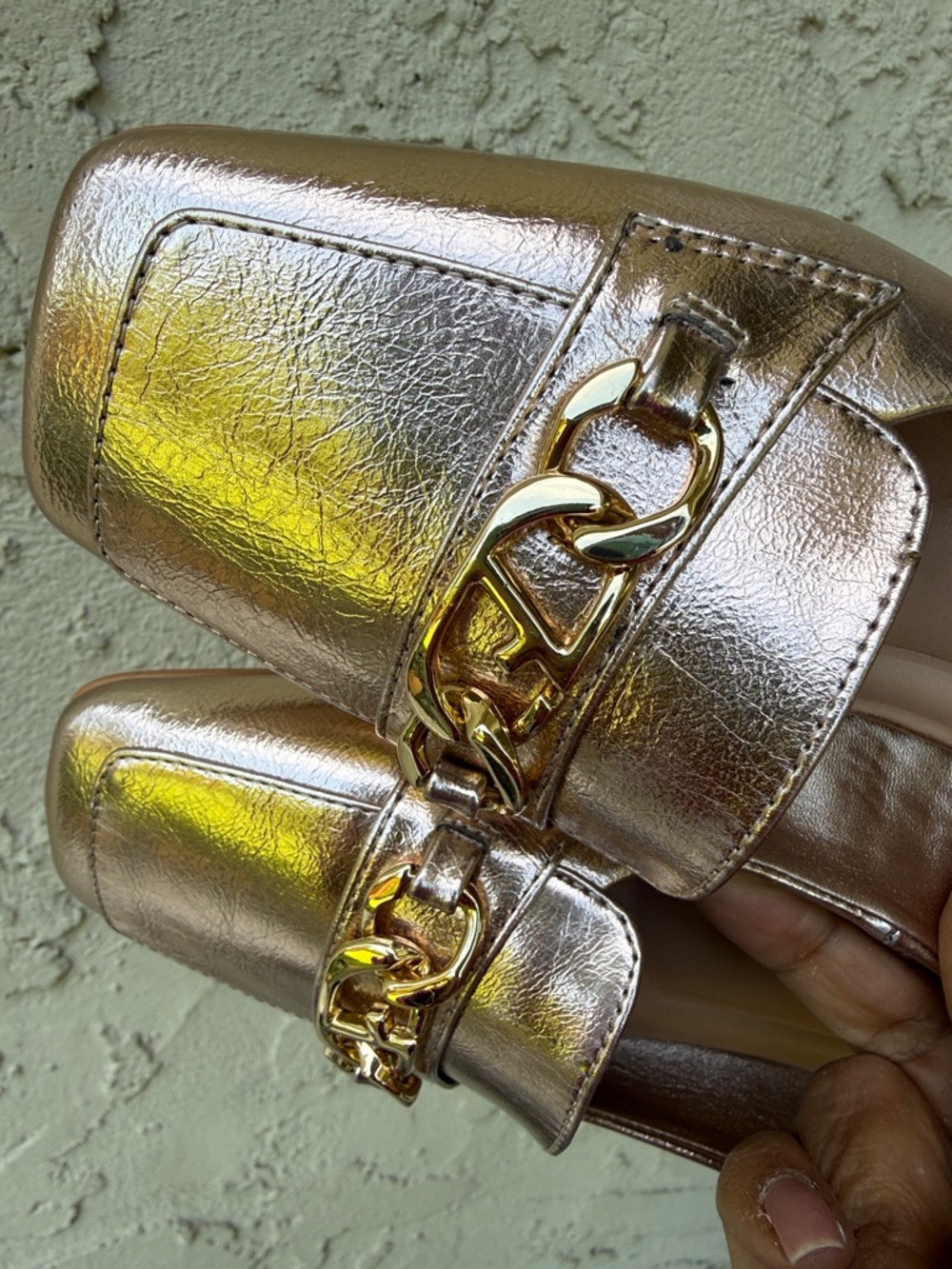 Franco Sarto Women’s Tiari Metallic Rose Gold Square Toe Gold Chain Flats 7 - Picture 13 of 17
